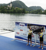 Winners Eric Murray and Hamish Bond of New Zealand celebrating their medals after finals of FISA Rowing World cup in Bled, Slovenia. Final races of FISA Rowing World cup were held on Sunday, 30th of May 2010 in lake Bled in Bled, Slovenia.
