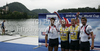 Winner Stephanie Cullen and Andrea Dennis of Great Britain celebrating their medals after finals of FISA Rowing World cup in Bled, Slovenia. Final races of FISA Rowing World cup were held on Sunday, 30th of May 2010 in lake Bled in Bled, Slovenia.
