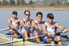 French team, MACQUET Jean-Baptiste CHARDIN Germain DESPRES Julien MORTELETTE Dorian, competing in the mens four at the 2010 European Rowing Championships held at the aquatic centre, Montemor-o-Velho, Portugal.
