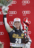 Third placed Erik Guay of Canada celebrates his medal won in the Men Downhill race of Audi FIS alpine skiing World Cup in Val Gardena, Italy. Downhill race of Men Audi FIS Alpine skiing World Cup 2012-2013, was held on Saturday, 15th of December 2012, on Saslong course in Val Gardena, Italy.
