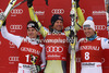 Winner Aksel Lund Svindal of Norway (middle), second placed Matthias Mayer of Austria (left) and third placed Christof Innerhofer of Italy (right) celebrate their medals won in the Men Super G race of Audi FIS alpine skiing World Cup in Kitzbuehel, Austria. Super G race of Men Audi FIS Alpine skiing World Cup 2012-2013, was held on Friday, 25th of January, 2013, on  course Streifalm in Kitzbuehel, Austria.
