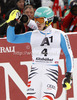 Felix Neureuther of Germany reacts in the finish of the second run of the Men Slalom race of Audi FIS alpine skiing World Cup in Kitzbuehel, Austria. Slalom race of Men Audi FIS Alpine skiing World Cup 2012-2013, was held on Sunday, 27th of January, 2013, on  course Ganslern in Kitzbuehel, Austria.
