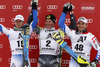 Winner in combination race Ivica Kostelic of Croatia (middle), second placed in combination race Alexis Pinturault of France (left) and third placed in combination race Thomas Mermillod Blondin of France (right) celebrate their medals won in the Men Classic Combination race of Audi FIS alpine skiing World Cup in Kitzbuehel, Austria. Slalom race of Men Audi FIS Alpine skiing World Cup 2012-2013, was held on Sunday, 27th of January, 2013, on  course Ganslern in Kitzbuehel, Austria.
