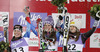 Winner Tina Maze of Slovenia (M), second placed Lara Gut of Switzerland (L) and third placed Julia Mancuso of USA (R) celebrate their medals won in women Super G race of Fis Alpine World Ski Championships 2013 Schladming, Austria. Women Super G race of Fis Alpine World Ski Championships 2013 Schladming, was held on Tuesday, 5th of February, 2013, on  course Streicher in Schladming , Austria.
