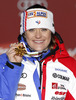Winner Marion Rolland of France celebrates her medal won in the Ladies Downhill race of Fis Alpine World Ski Championships 2013 Schladming, Austria. Ladies Downhill race of Fis Alpine World Ski Championships 2013 Schladming, was held on Sunday, 10th of February, 2013, on  course Streicher in Schladming, Austria.
