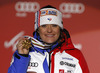 Winner Marion Rolland of France celebrates her medal won in the Ladies Downhill race of Fis Alpine World Ski Championships 2013 Schladming, Austria. Ladies Downhill race of Fis Alpine World Ski Championships 2013 Schladming, was held on Sunday, 10th of February, 2013, on  course Streicher in Schladming, Austria.
