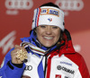 Winner Marion Rolland of France celebrates her medal won in the Ladies Downhill race of Fis Alpine World Ski Championships 2013 Schladming, Austria. Ladies Downhill race of Fis Alpine World Ski Championships 2013 Schladming, was held on Sunday, 10th of February, 2013, on  course Streicher in Schladming, Austria.
