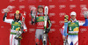 Winner Ted Ligety of USA (middle), second placed Marcel Hirscher of Austria (left) and third placed Alexis Pinturault of France (right) celebrate their medals won in Mens Giant slalom race of Audi FIS Ski World cup Kranjska gora, Slovenija. The Mens Giant Slalom race of Audi FIS Ski World cup 2013 was held on Saturday, 9th of March, 2013, on  course Podkoren in Kranjska gora, Slovenija.
