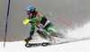 Santeri Paloniemi of Finland skiing in the first run of the Mens Slalom race of Audi FIS Ski World cup Kranjska gora, Slovenija. The Mens Slalom race of Audi FIS Ski World cup 2013 was held on Sunday, 10th of March, 2013, on  course Podkoren in Kranjska gora, Slovenija.
