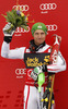 Second placed Marcel Hirscher of Austria celebrates his medal won in the Mens Slalom race of Audi FIS Ski World cup Kranjska gora, Slovenija. The Mens Slalom race of Audi FIS Ski World cup 2013 was held on Sunday, 10th of March, 2013, on  course Podkoren in Kranjska gora, Slovenija.
