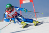 Denise Karbon of Italy clears a gate in the first run of FIS women alpine skiing World Cup giant slalom race in Ofterschwang, Germany. Giant slalom World cup race in Ofterschwang, Germany, was held on 26th of January 2008.
