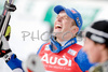 Manfred Moelgg of Italy reacts in the finish area after winning the crystal ball trophy of the mens slalom discipline title at the alpine ski World Cup finals in Bormio, Italy, Saturday, March 15, 2008.
