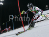 Seventh placed after first run Julien Lizeroux of France skiing in first run of men slalom World Cup race in Schladming, Austria. Slalom race of traditional Schladming Night race and Men FIS Alpine skiing World Cup was held in Schladming, Austria, on 22nd of January 2008.
