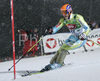 Bernard Vajdic of Slovenia skiing in first run of men slalom World Cup race in Schladming, Austria. Slalom race of traditional Schladming Night race and Men FIS Alpine skiing World Cup was held in Schladming, Austria, on 22nd of January 2008.
