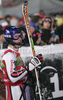 Second placed Jean-Baptiste Grange of France reacts in finish of second run of men slalom World Cup race in Schladming, Austria. Slalom race of traditional Schladming Night race and Men FIS Alpine skiing World Cup was held in Schladming, Austria, on 22nd of January 2008.
