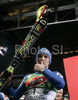Third placed Manfred Moelgg of Italy  celebrate his success in men slalom World Cup race in Schladming, Austria. Slalom race of traditional Schladming Night race and Men FIS Alpine skiing World Cup was held in Schladming, Austria, on 22nd of January 2008.
