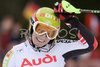 Winner Marlies Schild of Austria reacts in finish of second run of FIS women alpine skiing World Cup slalom race in Ofterschwang, Germany. Slalom World cup race in Ofterschwang, Germany, was held on 27th of January 2008.
