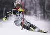 Katharina Duerr of Germany skiing in first run of women slalom World Cup race in Zagreb, Croatia. Slalom race of Snow Queen Trophy 2008 and Women FIS Alpine skiing World Cup was held in Zagreb, Croatia, on 15th of February 2008.
