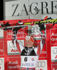 Winner Tanja Poutiainen of Finland celebrating her victory in women slalom World Cup race in Zagreb, Croatia. Slalom race of Snow Queen Trophy 2008 and Women FIS Alpine skiing World Cup was held in Zagreb, Croatia, on 15th of February 2008.
