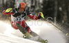 Second placed after first run, Ivica Kostelic of Croatia skiing in first run of men slalom World Cup race in Zagreb, Croatia. Slalom race of Men FIS Alpine skiing World Cup was held in Zagreb, Croatia, on 17th of February 2008.
