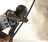 Fifth placed after first run, Akira Sasaki of Japan skiing in first run of men slalom World Cup race in Zagreb, Croatia. Slalom race of Men FIS Alpine skiing World Cup was held in Zagreb, Croatia, on 17th of February 2008.
