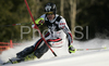 Julien Lizeroux of France skiing in second run of men slalom World Cup race in Zagreb, Croatia. Slalom race of Men FIS Alpine skiing World Cup was held in Zagreb, Croatia, on 17th of February 2008.
