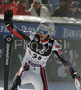 Steve Missillier of France reacts in finish of second run of men slalom World Cup race in Zagreb, Croatia. Slalom race of Men FIS Alpine skiing World Cup was held in Zagreb, Croatia, on 17th of February 2008.
