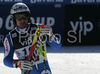 Giorgio Rocca of Italy reacts in finish of second run of men slalom World Cup race in Zagreb, Croatia. Slalom race of Men FIS Alpine skiing World Cup was held in Zagreb, Croatia, on 17th of February 2008.
