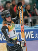 Winner Ted Ligety of USA reacts in finish of men giant slalom World Cup race in Kranjska Gora, Slovenia. Giant slalom race of Men FIS Alpine skiing World Cup was held in Kranjska Gora, Slovenia, on 8th of March 2008.
