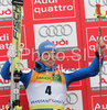 Second placed Manfred Moelgg of Italy celebrates his success in men giant slalom World Cup race in Kranjska Gora, Slovenia. Giant slalom race of Men FIS Alpine skiing World Cup was held in Kranjska Gora, Slovenia, on 8th of March 2008.
