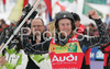 Winner Ted Ligety of USA celebrates his success in men giant slalom World Cup race in Kranjska Gora, Slovenia. Giant slalom race of Men FIS Alpine skiing World Cup was held in Kranjska Gora, Slovenia, on 8th of March 2008.
