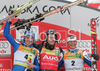 Winner Ted Ligety of USA (M), second placed Manfred Moelgg of Italy (L) and third placed Massimiliano Blardone of Italy (R) celebrate their medals won in men giant slalom World Cup race in Kranjska Gora, Slovenia. Giant slalom race of Men FIS Alpine skiing World Cup was held in Kranjska Gora, Slovenia, on 8th of March 2008.
