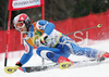 7th placed Davide Simoncelli of Italy skiing in second run of men giant slalom World Cup race in Kranjska Gora, Slovenia. Giant slalom race of Men FIS Alpine skiing World Cup was held in Kranjska Gora, Slovenia, on 8th of March 2008.
