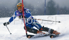 Giuliano Razzoli of Italy skiing in first run of men slalom World Cup race in Kranjska Gora, Slovenia. Slalom race of Men FIS Alpine skiing World Cup was held in Kranjska Gora, Slovenia, on 9th of March 2008.
