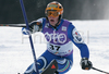 Giuliano Razzoli of Italy skiing in first run of men slalom World Cup race in Kranjska Gora, Slovenia. Slalom race of Men FIS Alpine skiing World Cup was held in Kranjska Gora, Slovenia, on 9th of March 2008.
