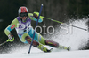 Mitja Dragsic of Slovenia  skiing in second run of men slalom World Cup race in Kranjska Gora, Slovenia. Slalom race of Men FIS Alpine skiing World Cup was held in Kranjska Gora, Slovenia, on 9th of March 2008.
