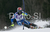 8th placed Cristian Deville of Italy  skiing in second run of men slalom World Cup race in Kranjska Gora, Slovenia. Slalom race of Men FIS Alpine skiing World Cup was held in Kranjska Gora, Slovenia, on 9th of March 2008.
