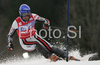 Fourth placed Jean-Baptiste Grange of France  skiing in second run of men slalom World Cup race in Kranjska Gora, Slovenia. Slalom race of Men FIS Alpine skiing World Cup was held in Kranjska Gora, Slovenia, on 9th of March 2008.
