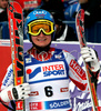 Tanja Poutiainen of Finland reacts in finish of first run of Women giant slalom Audi FIS Ski World Cup 2008-09 opening race. First race of Women Audi FIS Ski World Cup season 2008-09 was held on Saturday, 25th of October 2008 in Soelden, Austria.

