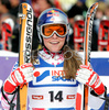 Lindsey Vonn of USA reacts in finish of first run of Women giant slalom Audi FIS Ski World Cup 2008-09 opening race. First race of Women Audi FIS Ski World Cup season 2008-09 was held on Saturday, 25th of October 2008 in Soelden, Austria.
