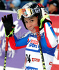 Marion Bertrand of France reacts in finish of first run of Women giant slalom Audi FIS Ski World Cup 2008-09 opening race. First race of Women Audi FIS Ski World Cup season 2008-09 was held on Saturday, 25th of October 2008 in Soelden, Austria.

