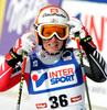 Stefanie Koehle of Austria reacts in finish of first run of Women giant slalom Audi FIS Ski World Cup 2008-09 opening race. First race of Women Audi FIS Ski World Cup season 2008-09 was held on Saturday, 25th of October 2008 in Soelden, Austria.

