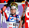 Sanni Leinonen of Finland reacts in finish of second run of Women giant slalom Audi FIS Ski World Cup 2008-09 opening race. First race of Women Audi FIS Ski World Cup season 2008-09 was held on Saturday, 25th of October 2008 in Soelden, Austria.
