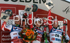 Winner Kathrin Zettel of Austria (M), second placed Tanja Poutiainen of Finland (L) and third placed Andrea Fischbacher of Austria (R) celebrates their medals won in Women giant slalom Audi FIS Ski World Cup 2008-09 opening race. First race of Women Audi FIS Ski World Cup season 2008-09 was held on Saturday, 25th of October 2008 in Soelden, Austria.
