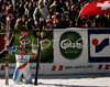 Second placed Didier Cuche of Switzerland reacts in finish of second run of Men giant slalom Audi FIS Ski World Cup 2008-09 opening race. First race of Men Audi FIS Ski World Cup season 2008-09 was held on Sunday, 26th of October 2008 in Soelden, Austria.
