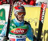 Truls Ove Karlsen of Norway reacts in finish of second run of Men giant slalom Audi FIS Ski World Cup 2008-09 opening race. First race of Men Audi FIS Ski World Cup season 2008-09 was held on Sunday, 26th of October 2008 in Soelden, Austria.
