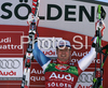 Winner Daniel Albrecht of Switzerland celebrates his medal won in Men giant slalom Audi FIS Ski World Cup 2008-09 opening race. First race of Men Audi FIS Ski World Cup season 2008-09 was held on Sunday, 26th of October 2008 in Soelden, Austria.
