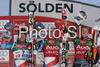 Winner Daniel Albrecht of Switzerland (M), second placed Didier Cuche of Switzerland (L) and third placed Ted Ligety of USA (R) celebrate their medals won in Men giant slalom Audi FIS Ski World Cup 2008-09 opening race. First race of Men Audi FIS Ski World Cup season 2008-09 was held on Sunday, 26th of October 2008 in Soelden, Austria.

