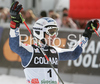 Manfred Moelgg of Italy reacts in finish of second run of Alta Badia Men giant slalom race of Audi FIS Ski World Cup 2008-09. Giant slalom race of Men Audi FIS Ski World Cup 2008-09 was traditionally held on Gran Risa course in Alta Badia, Italy, on Sunday, 21st of December 2008.
