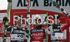 Winner Daniel Albrecht of Switzerland (M), second placed Ivica Kostelic of Croatia (L) and third placed Hannes Reichelt of Austria (R) celebrate their medals won in Alta Badia Men giant slalom race of Audi FIS Ski World Cup 2008-09. Giant slalom race of Men Audi FIS Ski World Cup 2008-09 was traditionally held on Gran Risa course in Alta Badia, Italy, on Sunday, 21st of December 2008.
